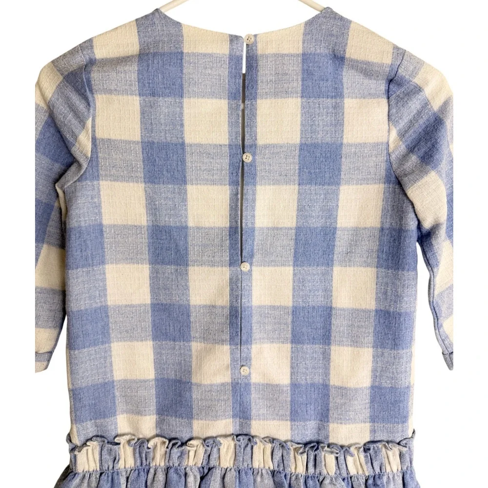 English Factory Recess Girls Blue White Gingham Check Peplum Dress Size 9/10